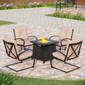PHI VILLA 5-Piece Outdoor Fire Pit Set C-Spring Chairs With Cushions & 28” 40000BTU TerraFab Square Fire Pit Table