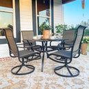 PHI VILLA 5-Piece Outdoor Patio Dining Set Steel Square Table & 4 Padded Textilene Chairs