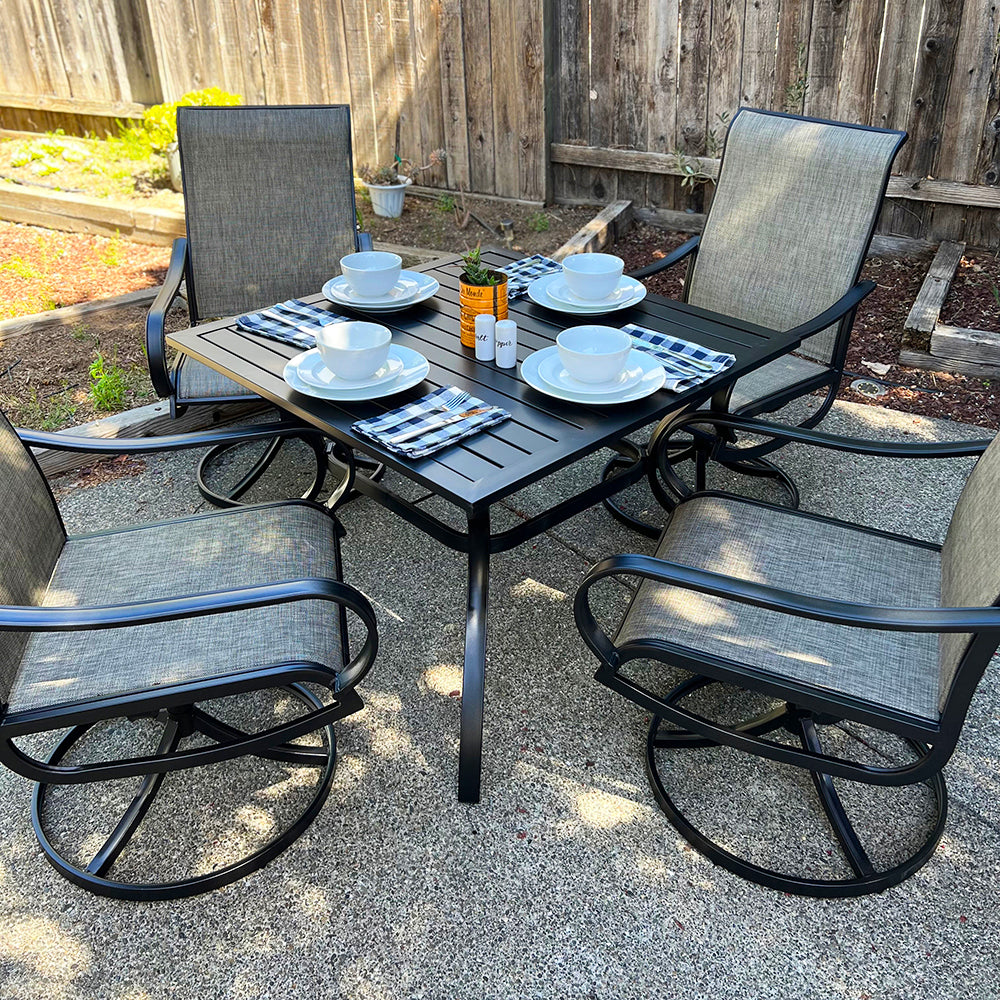PHI VILLA 5-Piece Patio Dining Set 4 Textilene Swivel Chairs & Metal Steel Table
