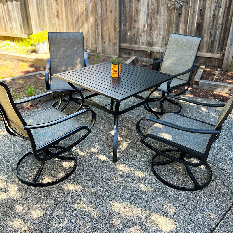 PHI VILLA 5-Piece Patio Dining Set 4 Textilene Swivel Chairs & Metal Steel Table