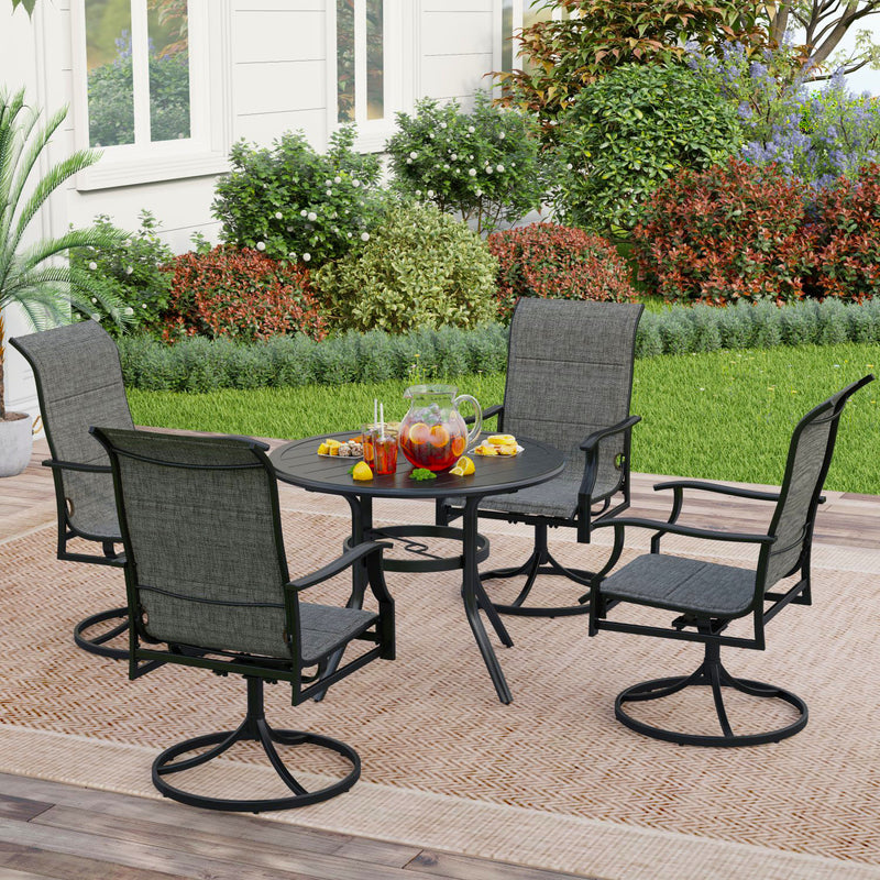 PHI VILLA 5-Piece Patio Dining Set With Round Steel Table & 4 Swivel Padded Textilene  Chairs