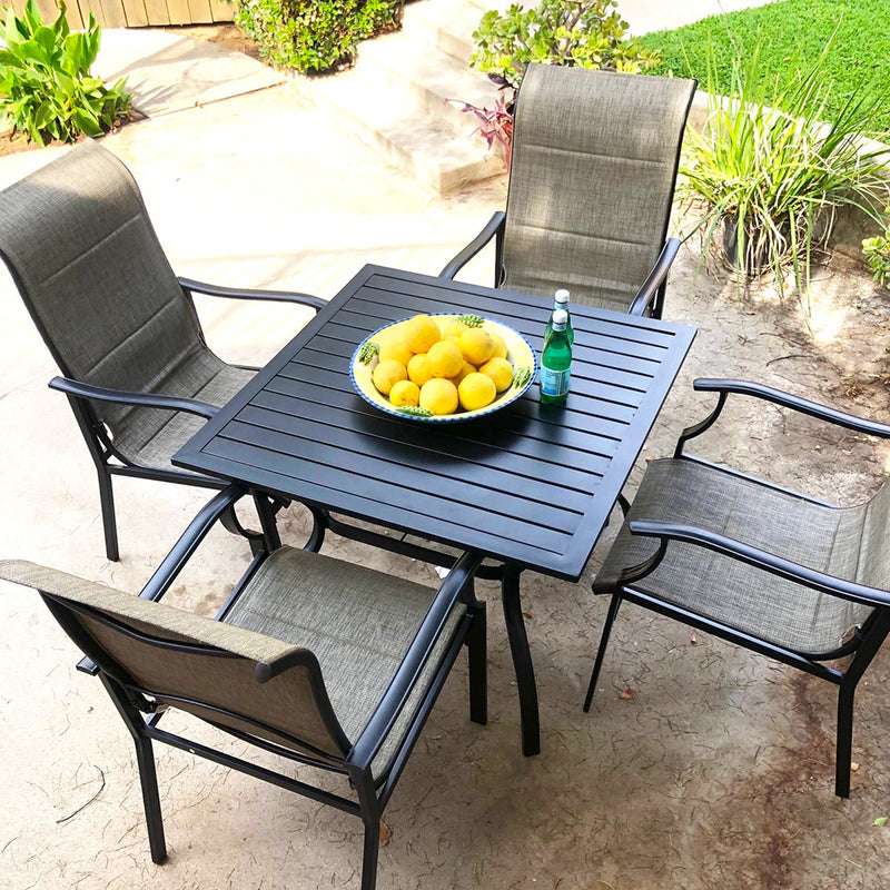 PHI VILLA 5-Piece Patio Dining Set With Steel Table & 4 Padded Textilene Chairs