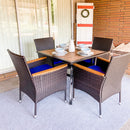 Phi Villa 5-Piece Patio Dining Set Wood-Look Table and 4 Rattan Chairs with Cushions