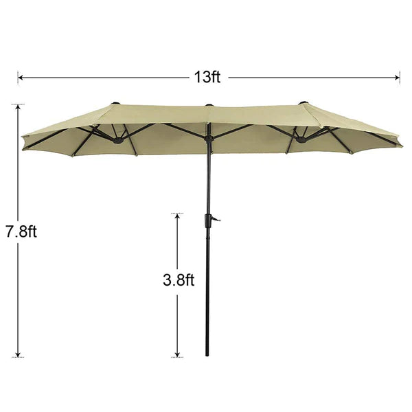 PHI VILLA 8-Piece Patio Dining Set with 13ft Umbrella & Steel Rectangle Table & Rattan Swivel Curved Arm Chairs