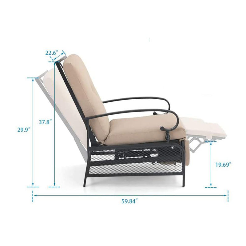 PHI VILLA Patio Lounge Chair Adjustable Metal Relaxing Recliner