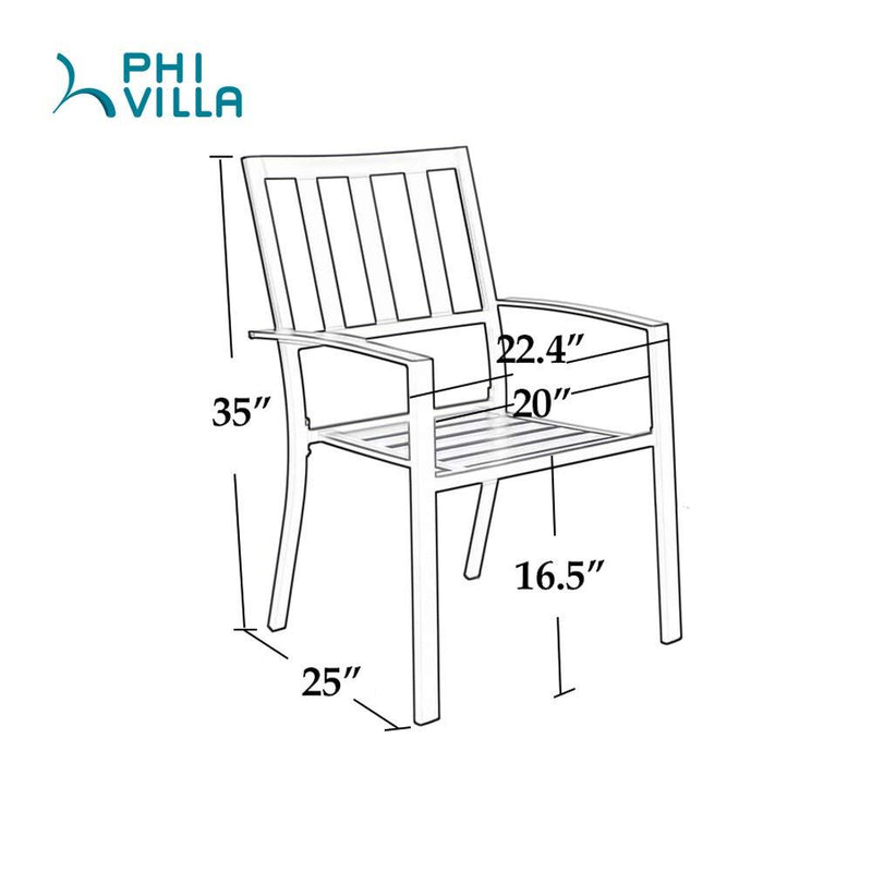 PHI VILLA 7-Piece Outdoor Patio Dining Set with Wood-look Table and 6 Stackable Metal Steel Chairs