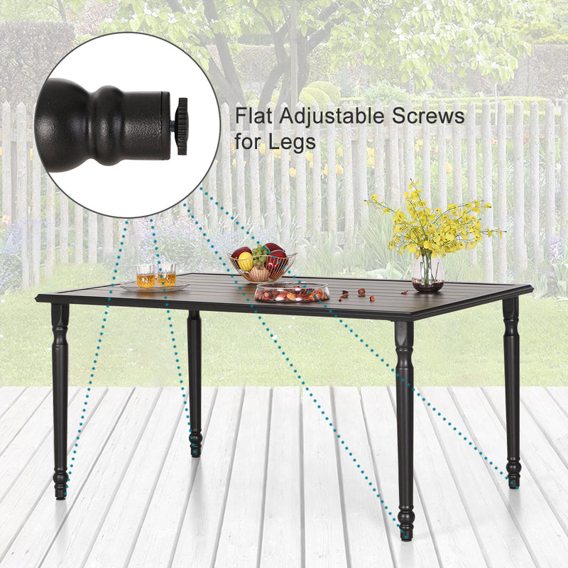 PHI VILLA 7-Piece Outdoor Dining Set 6 Fixed Chairs and Steel Rectangle Table