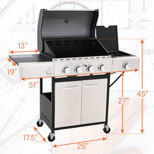Patio Propane Grill BBQ with 4 x 8000 BTU Burners and 10,000 Side Burner-Captiva Designs