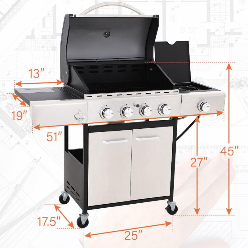 Captiva Designs Portable Propane Grill, 15,000 BTU Output TableTop Liquid  Gas Grill with 2 Stainless Steel Burners, 275 sq.in. Cooking Area with Side