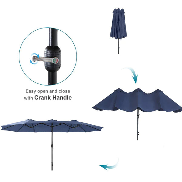 PHI VILLA 8-Piece Patio Dining Set with 13ft Umbrella & Metal Steel Table & Fixed Steckable Chairs