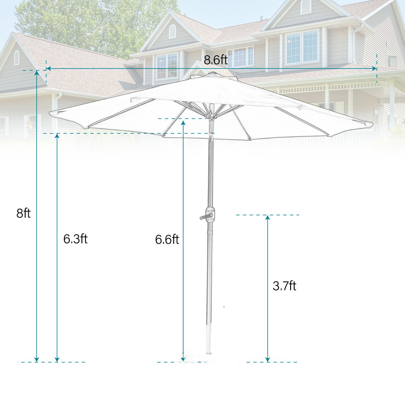 PHIVILLA 9ft Manual-tilted Outdoor Patio Umbrella with Crank Handle