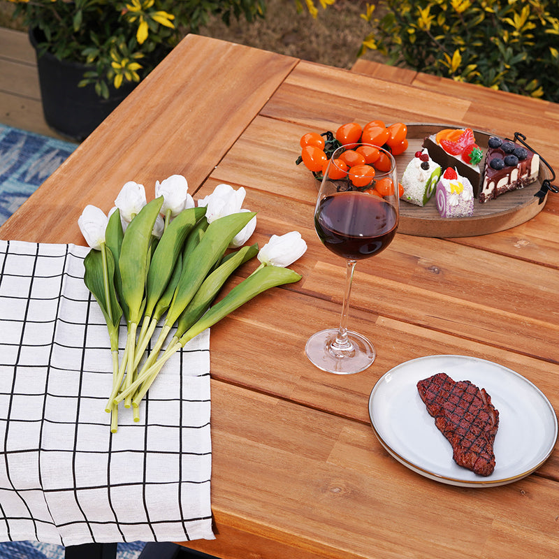 Phi Villa Patio Modern Acacia Wood Dining Set Outdoor Bench Picnic Table