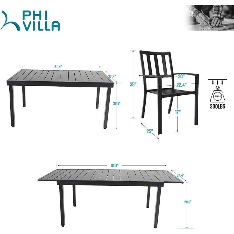 7/ 9-Piece Patio Dining Sets with Extendable Table and Stackable Chairs PHI VILLA