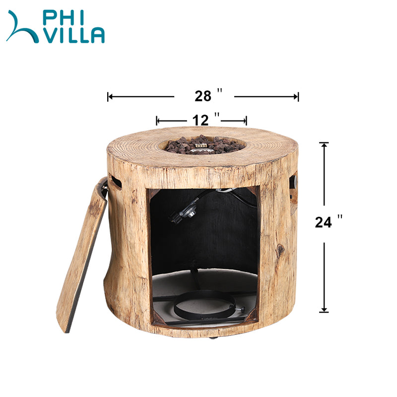PHI VILLA 29 Inch 30,000 BTU Outdoor Terrafab Round Gas Fire Pit With Lava Rocks & PVC Rain Cover