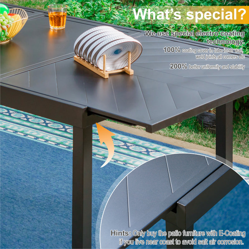 PHI VILLA Outdoor Extendable Patio Steel Dining Table For 6-8 People