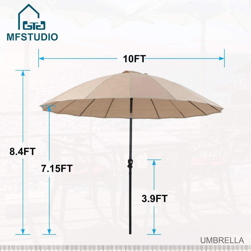 Phi Villa 10ft 16 Fiberglass Ribs Patio Umbrella with Push Button Tilt & Crank