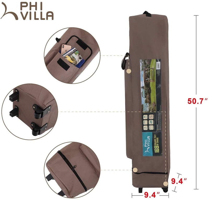 Phi Villa 13' x 13' Straight Leg Pop-up Canopy Party Gazebo, 169 Sq. Ft of Shade