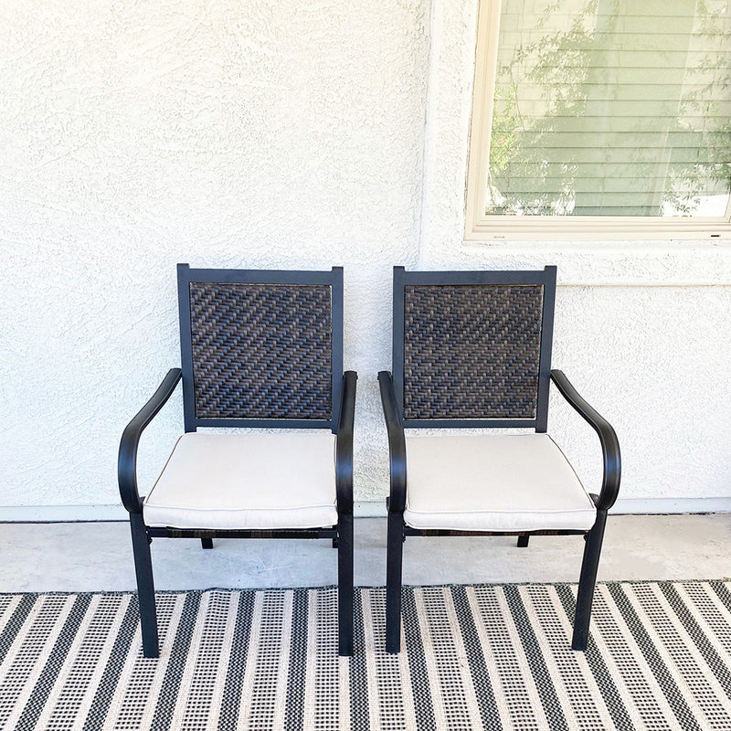 PHI VILLA Rattan Metal Outdoor Dining Chairs, Set of 2