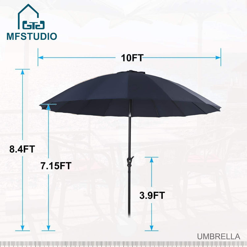 Phi Villa 10ft 16 Fiberglass Ribs Patio Umbrella with Push Button Tilt & Crank
