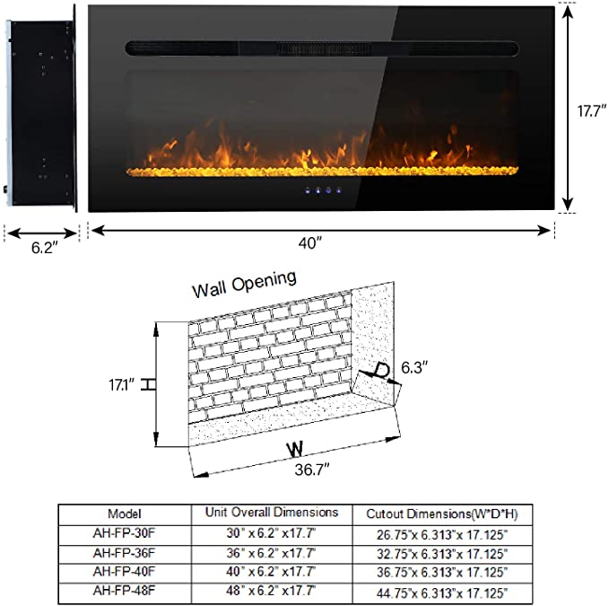 PHI VILLA 1500W Wall Recessed Electric Fireplace