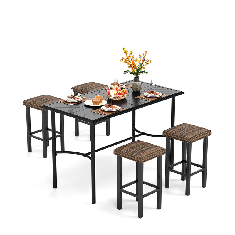 PHI VILLA 5 Piece Patio Bar Stool Set with Rectangle Table & 4 Bar Stools