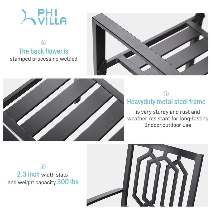 PHI VILLA Outdoor Patio Steel Frame Dining Arm Fixed Chairs