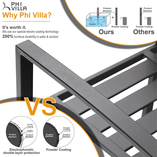 PHI VILLA 8-Piece Patio Dining Set with 13ft Umbrella & Metal Steel Table & Fixed Steckable Chairs