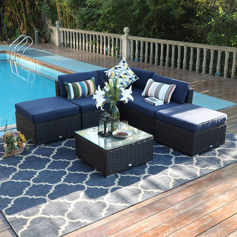 PHI VILLA 6-Piece Outdoor Wicker Sectional Sofa Set With Cushions