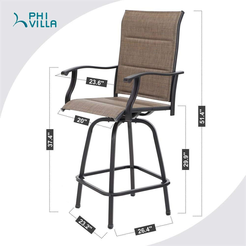 PHI VILLA 5 Piece Outdoor Bar Stool Set with Rectangle Table & Textilene Swivel Bar Stools