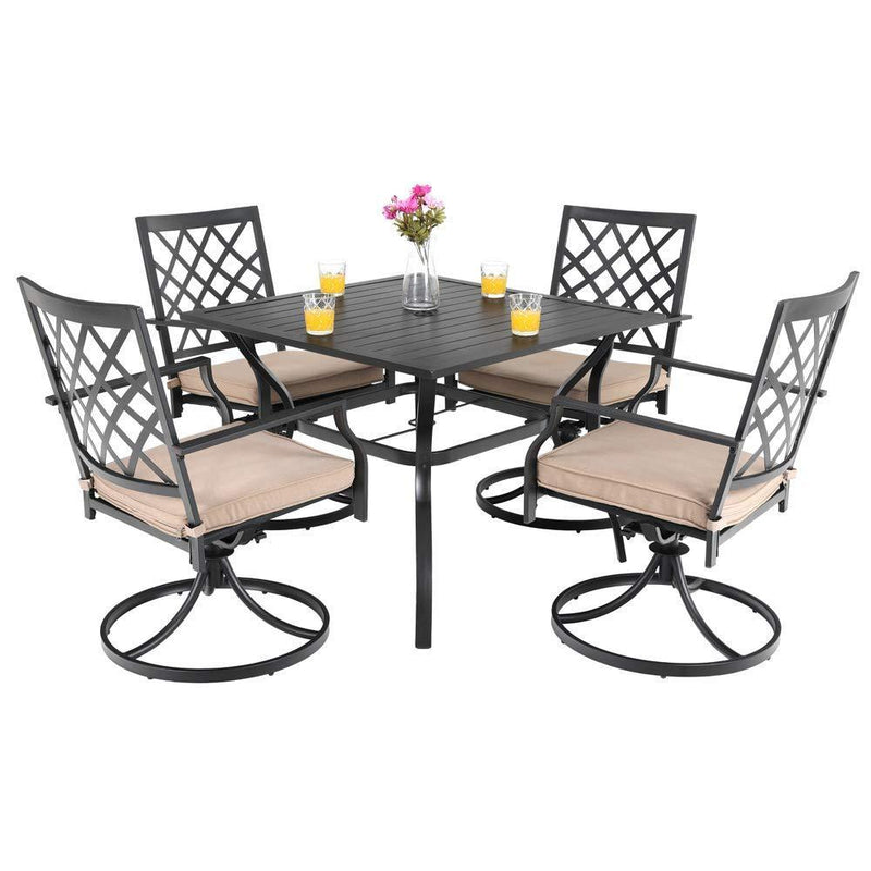 5-Piece Outdoor Dining Set 4 Cushioned Swivel Chairs and Larger Square Table PHI VILLA