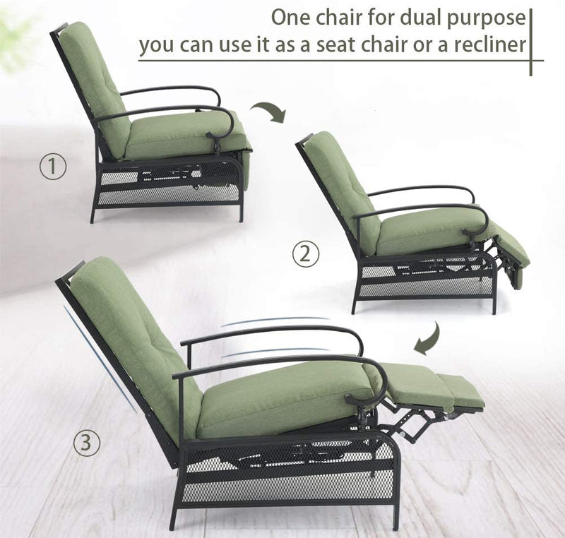 PHI VILLA Patio Lounge Chair Adjustable Metal Relaxing Recliner