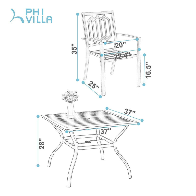 Classic 5-Piece Outdoor Dining Set for Garden Backyard PHI VILLA