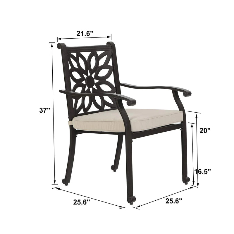 PHI VILLA 7 Piece Cast Aluminum Patio Dining Set with Fixed Chair & Dining Table