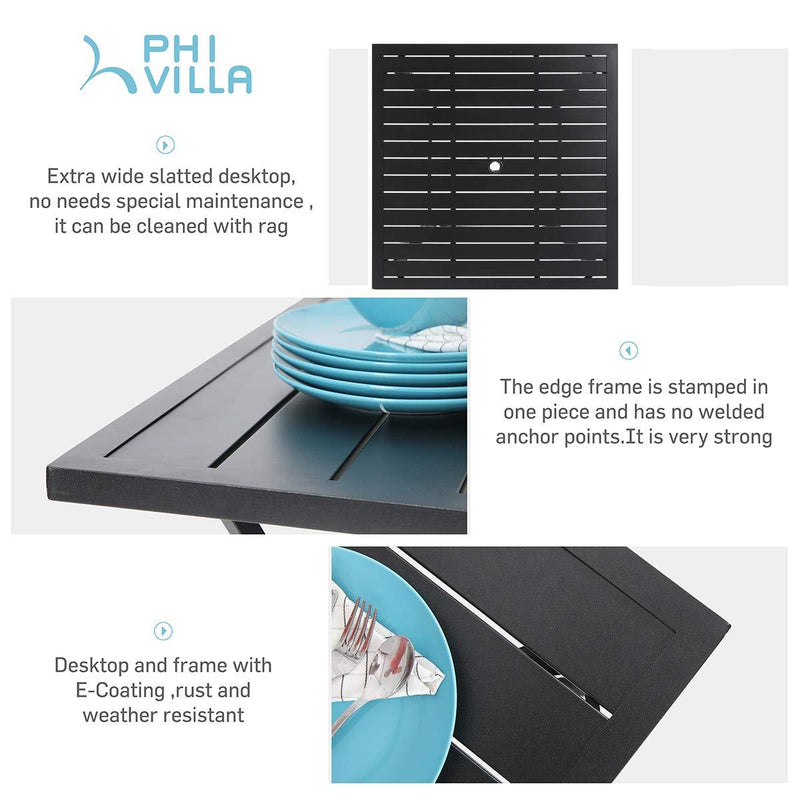 PHI VILLA 5-Piece Outdoor Dining Set With Steel Square Table & 4 C-Spring Cushioned Chairs