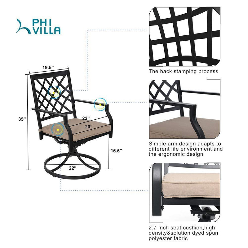 Phi Villa 7-Piece Patio Dining Set 6 Swivel Chairs & Steel Rectangle Table