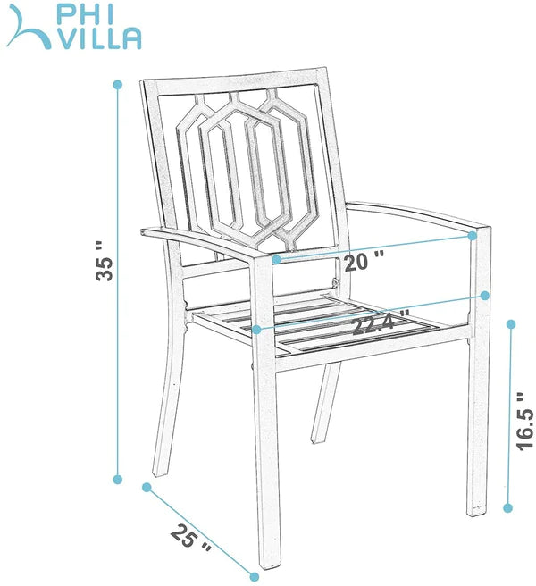 PHI VILLA 8-Piece Patio Dining Set with 13ft Umbrella & Metal Steel Table & Fixed Steckable Chairs