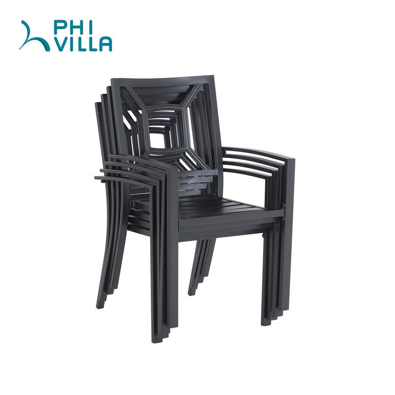 PHI VILLA 7-Piece Outdoor Patio Dining Set 6 Stackable Chairs and Rectangle Table