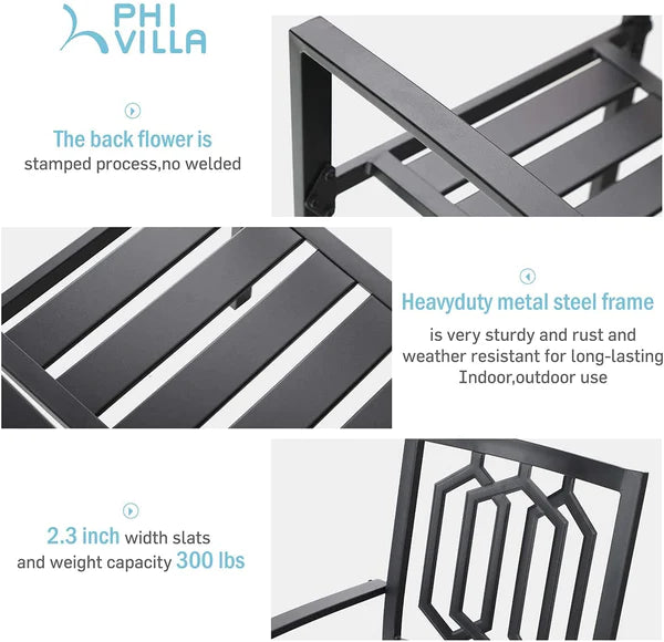 PHI VILLA 8-Piece Patio Dining Set with 13ft Umbrella & Metal Steel Table & Fixed Steckable Chairs