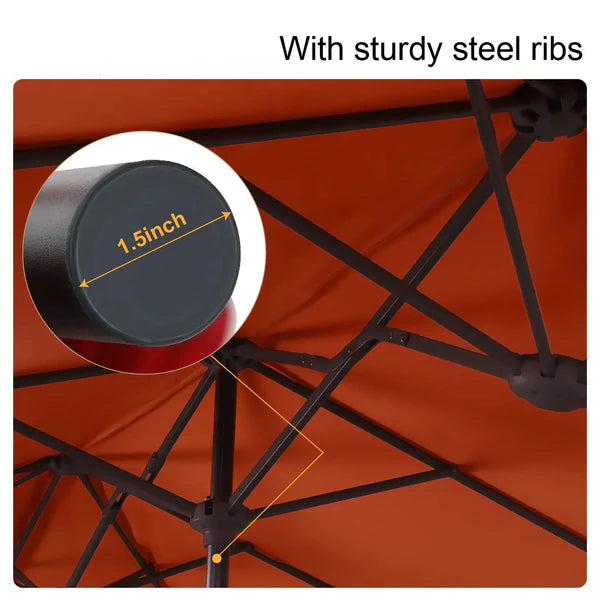 PHI VILLA 8-Piece Outdoor Dining Set with 13ft Umbrella & Steel Rectangle Table & Bullseye Pattern Swivel Steel Chairs
