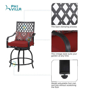 Outdoor Bohemian Swivel Bar Stools Set for Garden, Bar-PHI VILLA