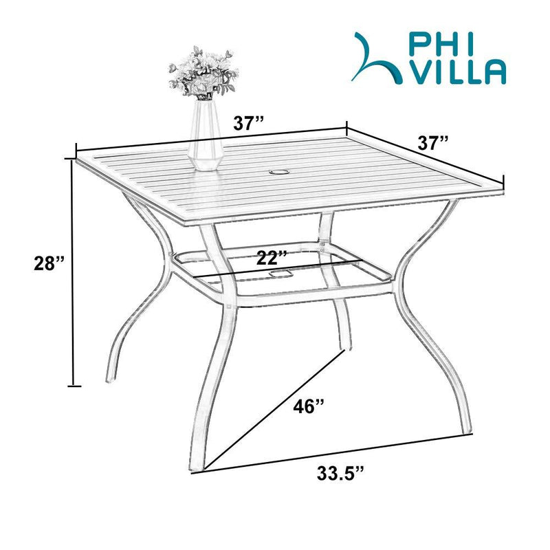 PHI VILLA 5 PCS Patio Dining Set 4 Textilene Fixed Chairs & Square Table