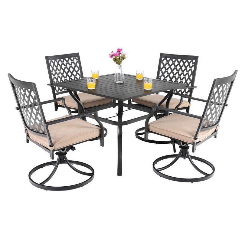5-Piece Outdoor Dining Set 4 Cushioned Swivel Chairs and Larger Square Table PHI VILLA