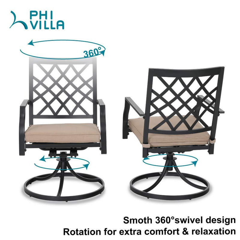 7-Piece Outdoor Patio Dining Set 6 Swivel Chairs and Rectangle Steel Table PHI VILLA