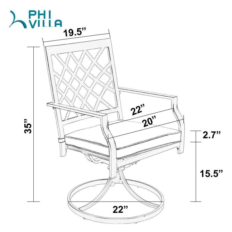 7-Piece Outdoor Patio Dining Set 6 Swivel Chairs and Rectangle Steel Table PHI VILLA