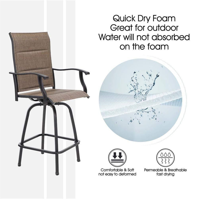 PHI VILLA 5 Piece Outdoor Bar Stool Set with Rectangle Table & Textilene Swivel Bar Stools