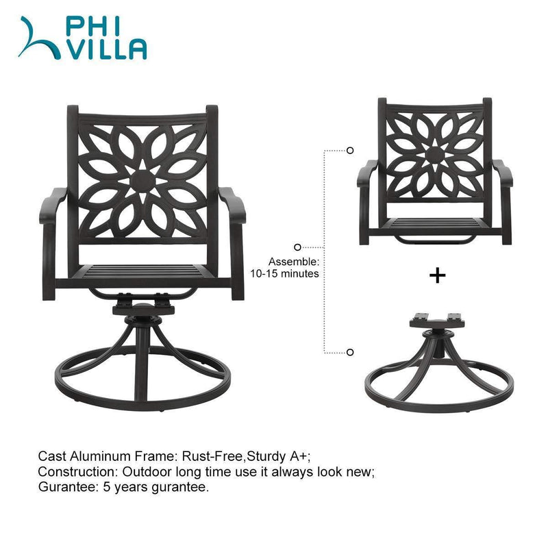 PHI VILLA Cast Aluminum Patio Dining Chairs