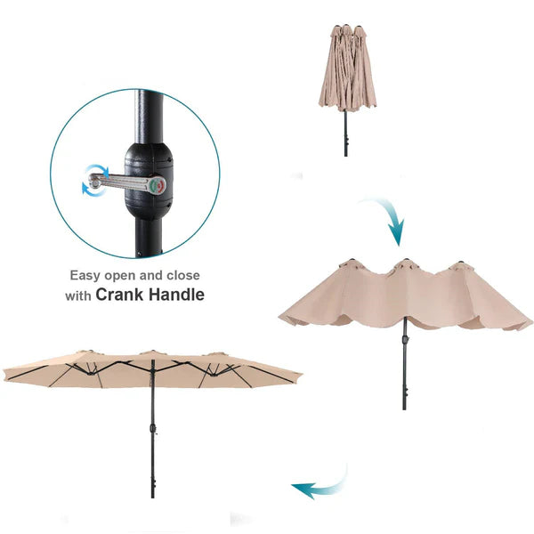 PHI VILLA 8-Piece Patio Dining Set with 13ft Umbrella & Metal Steel Table & Fixed Steckable Chairs