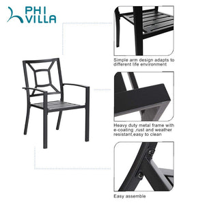 PHI VILLA 5-Piece Metal Patio Dining Set Wood-look Table and 4 Pattern Stackable Chairs