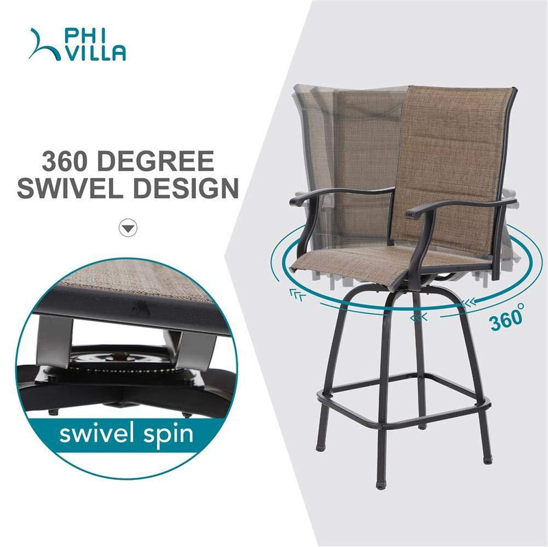 PHI VILLA 5 Piece Outdoor Bar Stool Set with Rectangle Table & Textilene Swivel Bar Stools