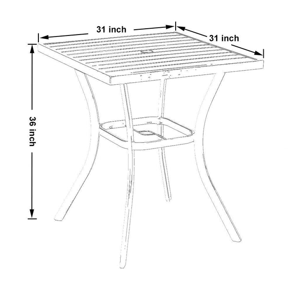 Phi Villa 31" Patio Square Bar Table with Umbrella Hole
